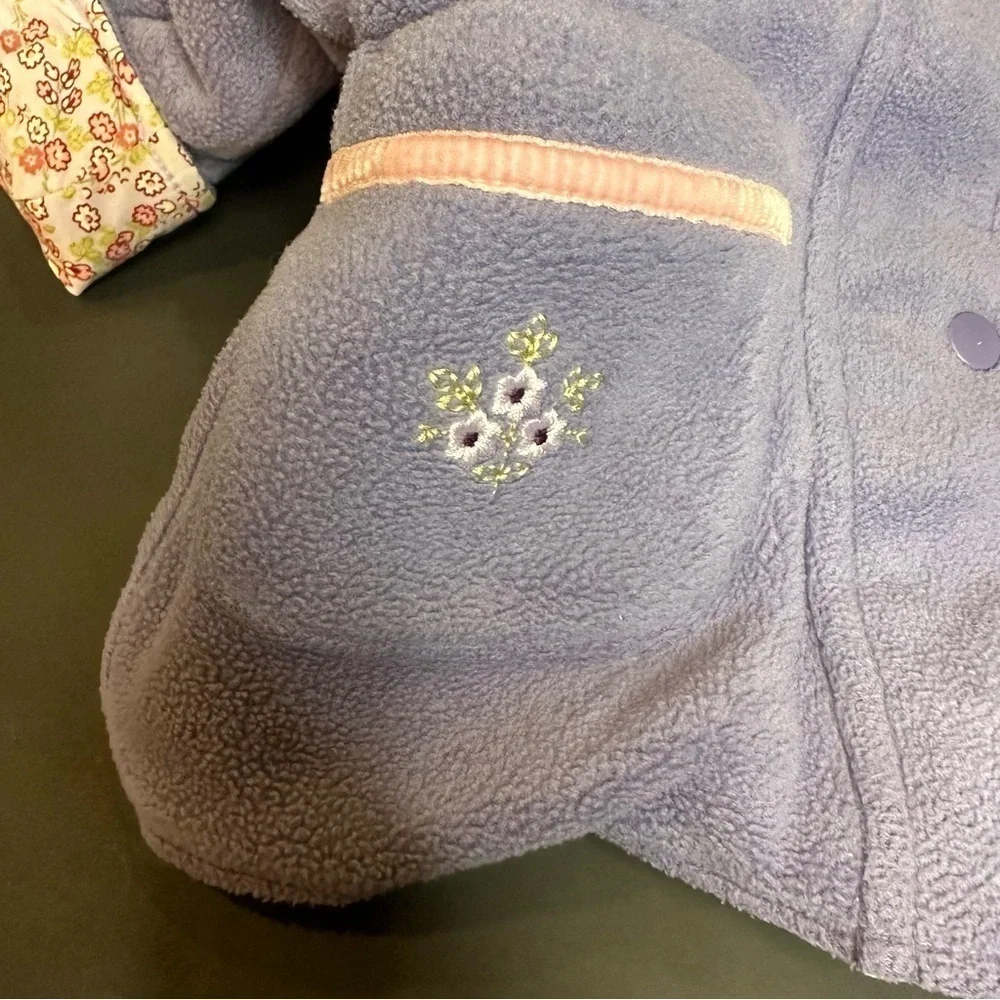 Gymboree Vintage 12-18 Mo REVERSIBLE Purple Ditzy Floral Fleece Coat Jacket Hood